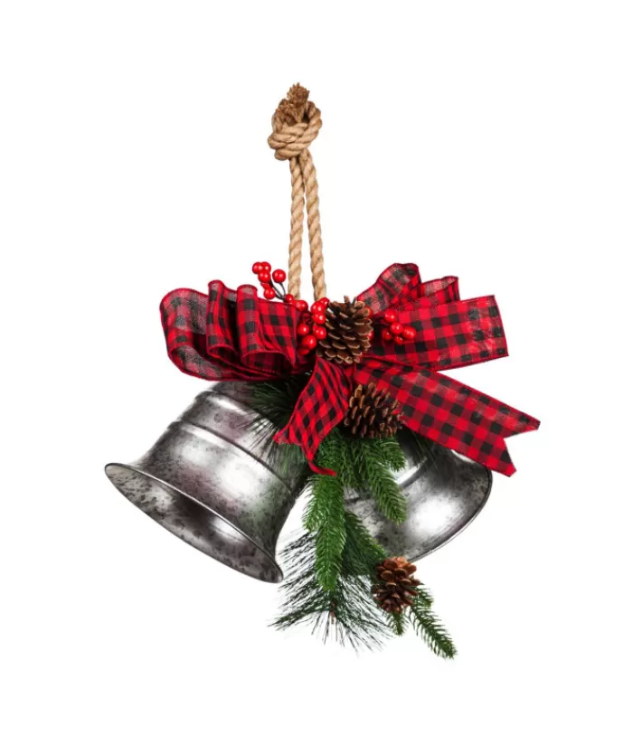 Hot Home Decor, 15" Metal Bells With Red Ribbon Bells