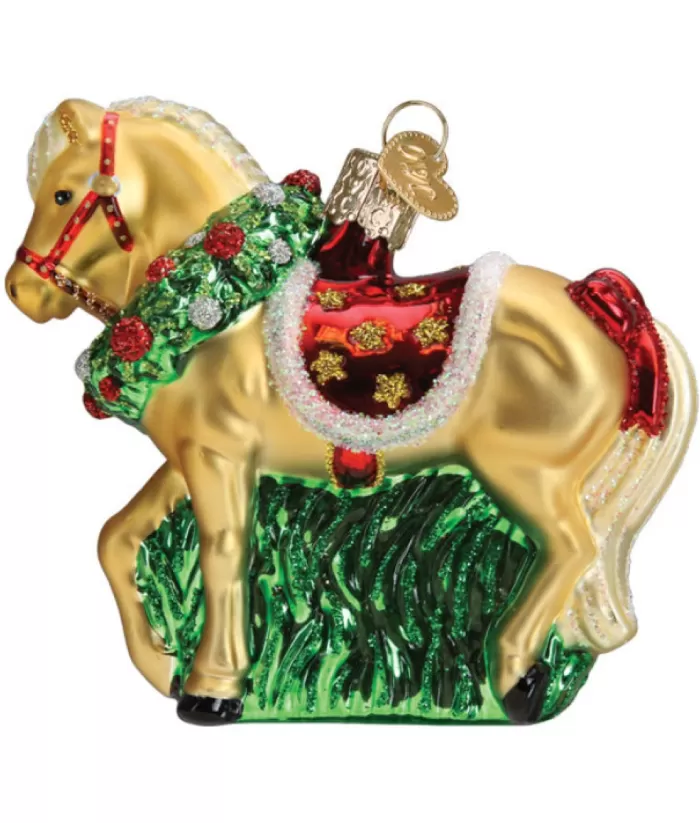 Boutique de Noël Christmas Classics*Horse With Christmas Wreath Glass Ornament