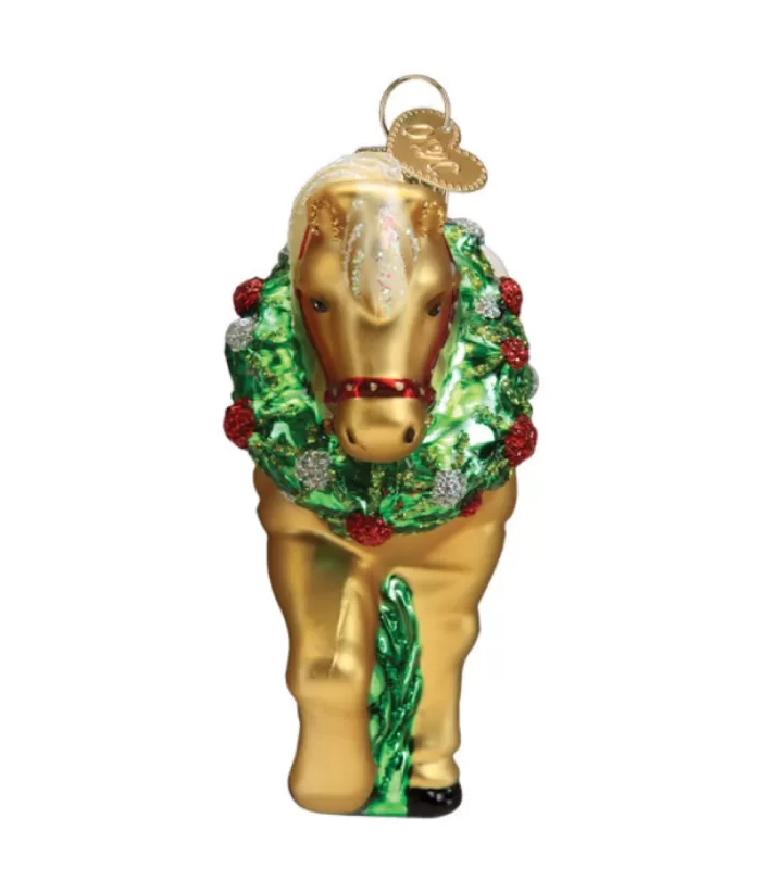 Boutique de Noël Christmas Classics*Horse With Christmas Wreath Glass Ornament