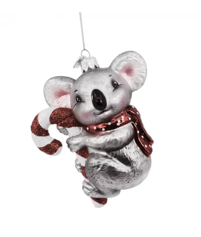 New Koala With Candy Cane Glass Ornament Animals