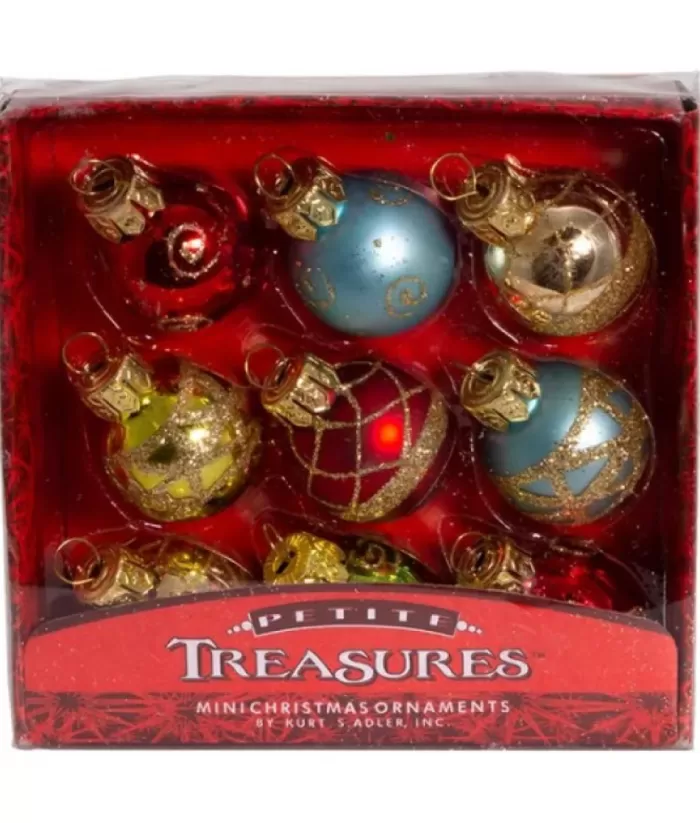 Boutique de Noël Miscellaneous*Mini Glass Ornaments, Varied Colours, 9 Per Box