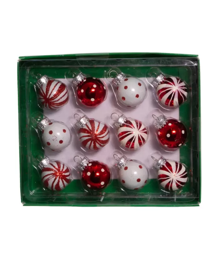 Boutique de Noël Christmas Classics*Miniature Red And White Glass Ball Ornaments