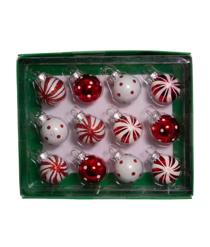 Store Miniature Red And White Glass Ball Ornaments Gingerbread & Candy