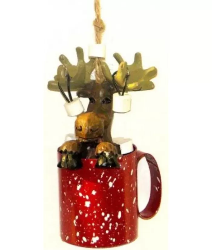 Boutique de Noël Rustic*Moose In Red Mug Ornament