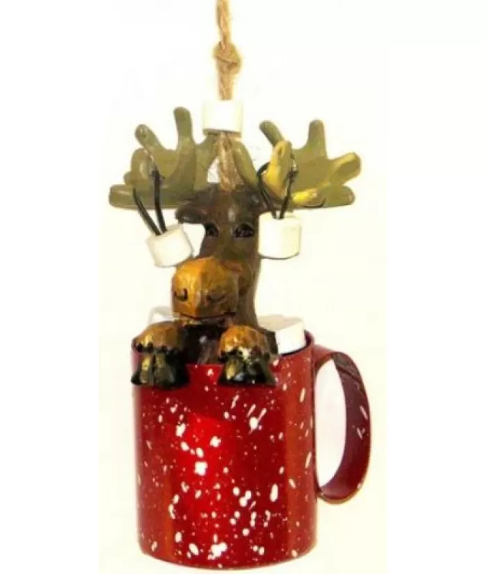 Online Moose In Red Mug Ornament Animals