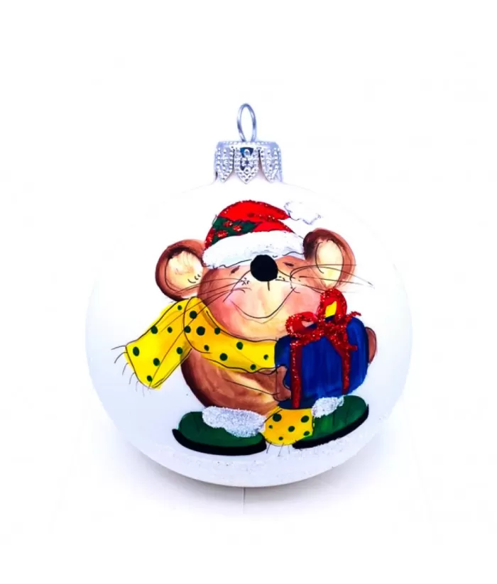 Boutique de Noël Importations From Poland*Mouse With Gift Glass Ornament