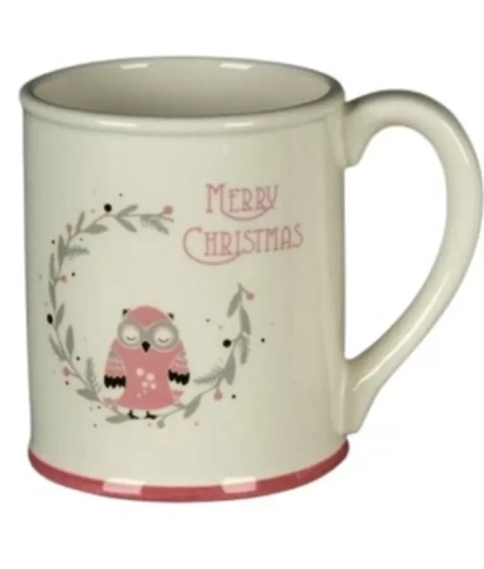 Hot Mug, Ceramic With Owl And "Merry Christmas" Message Christmas Dishes