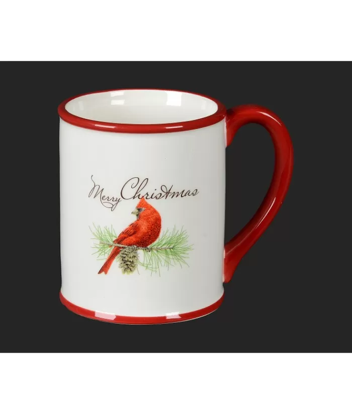 Shop Mug, White And Red With Cardinal Bird Design . Made Of Ceramic. Christmas Dishes