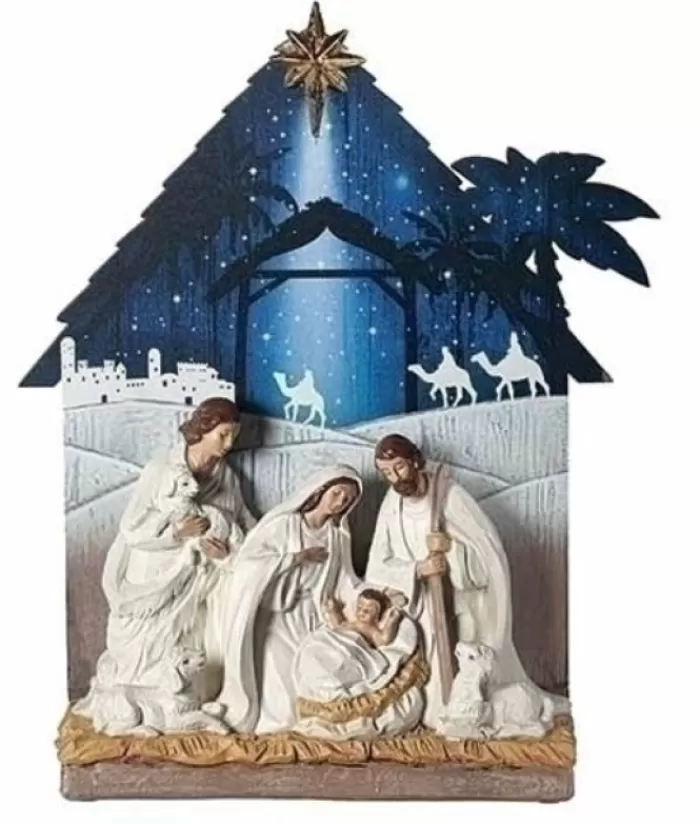 Cheap Nativity Scene With Night Sky Background, 13" Tall Miscellaneous