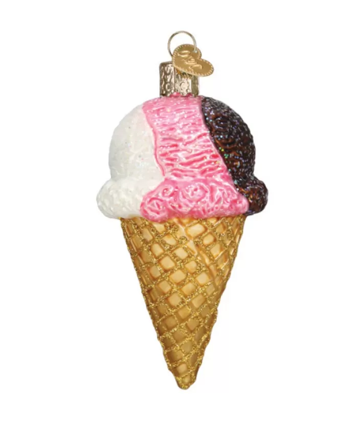 Boutique de Noël Mom'S Kitchen & Bakery*Neapolitan Ice Cream Cone Glass Ornament