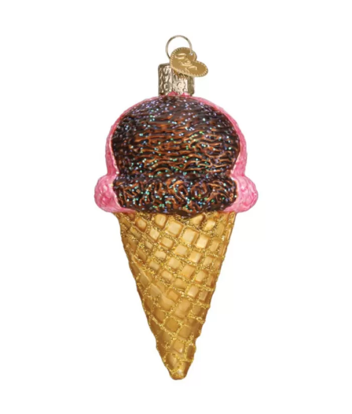 Boutique de Noël Mom'S Kitchen & Bakery*Neapolitan Ice Cream Cone Glass Ornament