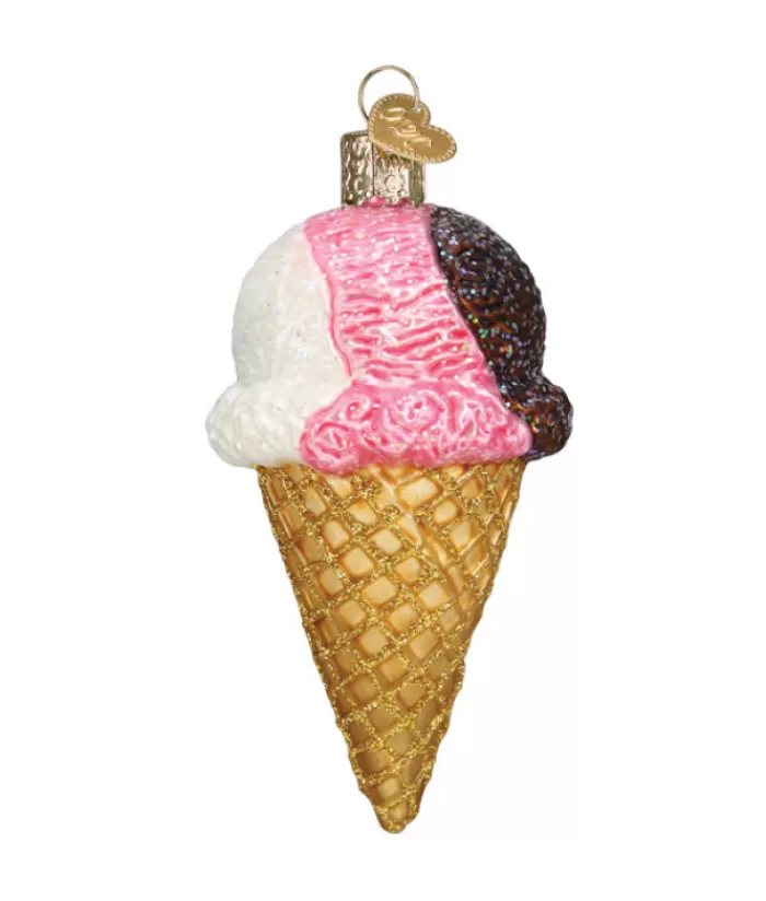 Best Neapolitan Ice Cream Cone Glass Ornament Foody & Drinks