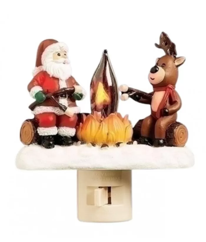 Boutique de Noël Night Lights*Night Light, Santa With Reindeer Around Fire And Marshmallows