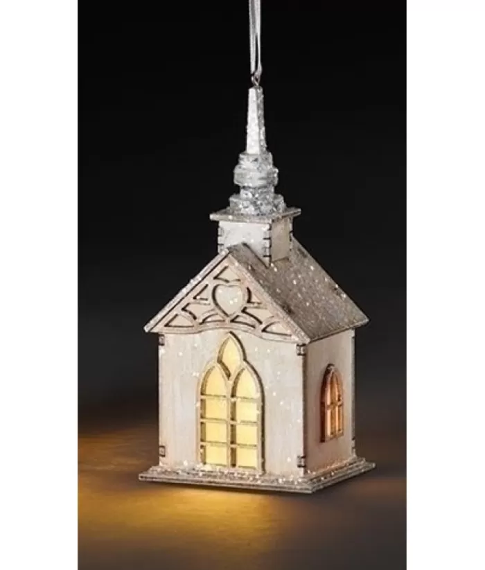 Boutique de Noël Rustic*Nordic Village Ornament, Illuminated Church, Led