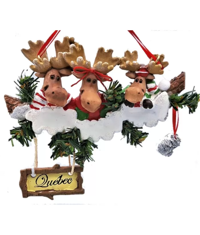 Boutique de Noël Enchanted Forest*Ornament, 3 Moose, With Pine Cones