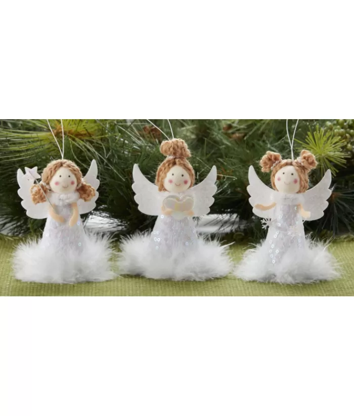 Outlet Ornament, Angel With Heart And Feather Trimmed Gown Angels & Santas