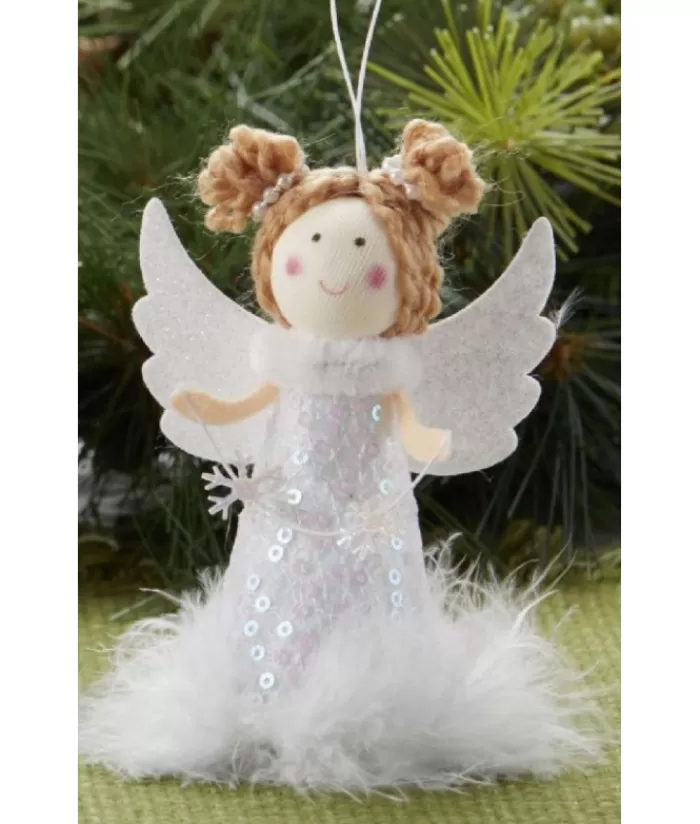 Flash Sale Ornament, Angel With Snowflake, Feather Trimmed Gown Angels & Santas