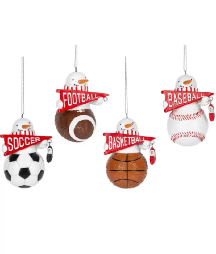 Discount Ornament, Baseball Shaped Snowman, In Resin. Sports