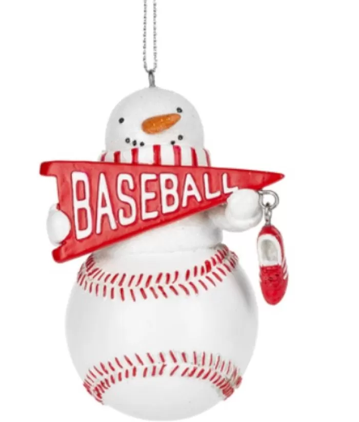 Best Ornament, Baseball Shaped Snowman, In Resin. Snowmen