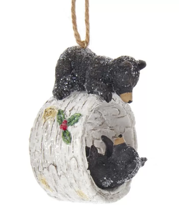 Clearance Ornament, Bear Cubs Playing On Birch Trunk The Bears