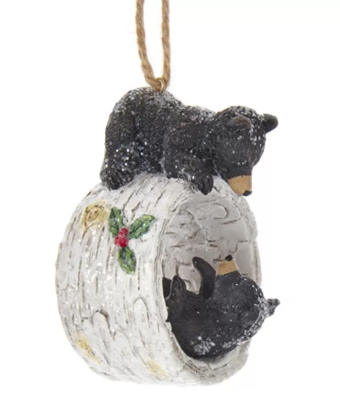 Boutique de Noël Enchanted Forest*Ornament, Bear Cubs Playing On Birch Trunk