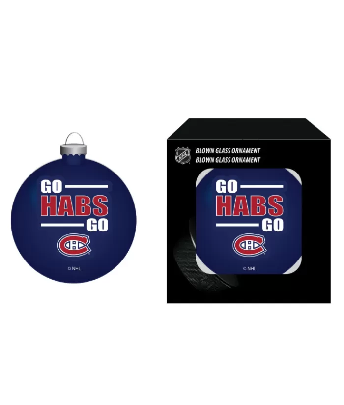 Clearance Ornament, Blown Glass, Nhl/Montreal Habs "Go Habs Go" Sports