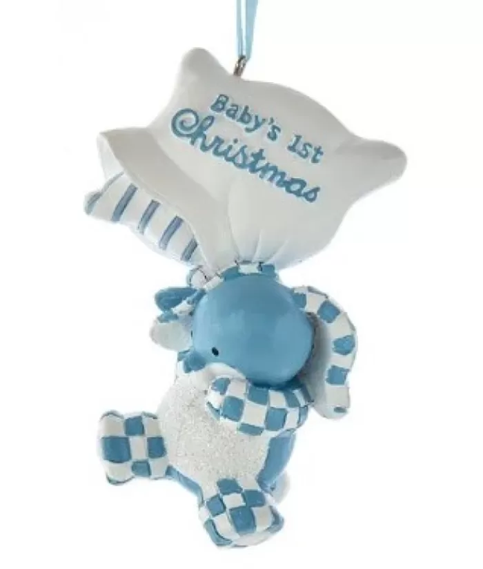 Outlet Ornament, Blue Baby Bunny. "Baby'S First Christmas" Family & Friends