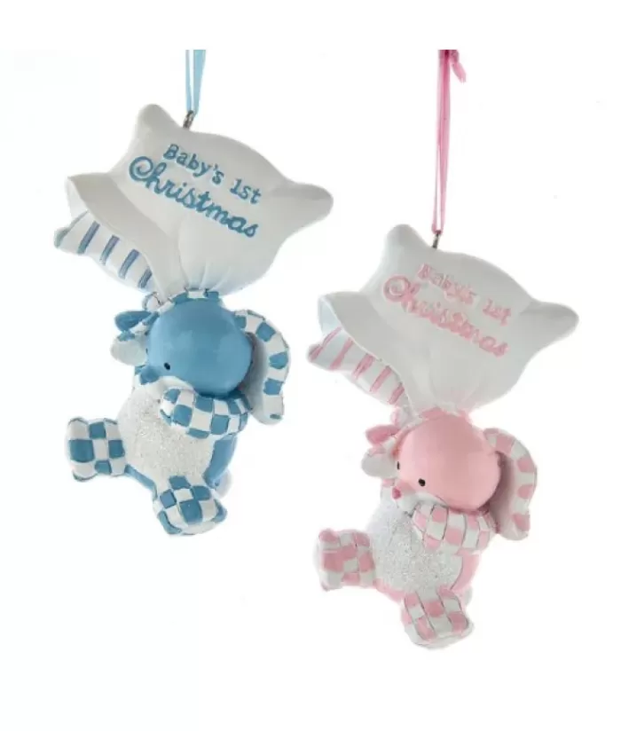 Outlet Ornament, Blue Baby Bunny. "Baby'S First Christmas" Family & Friends