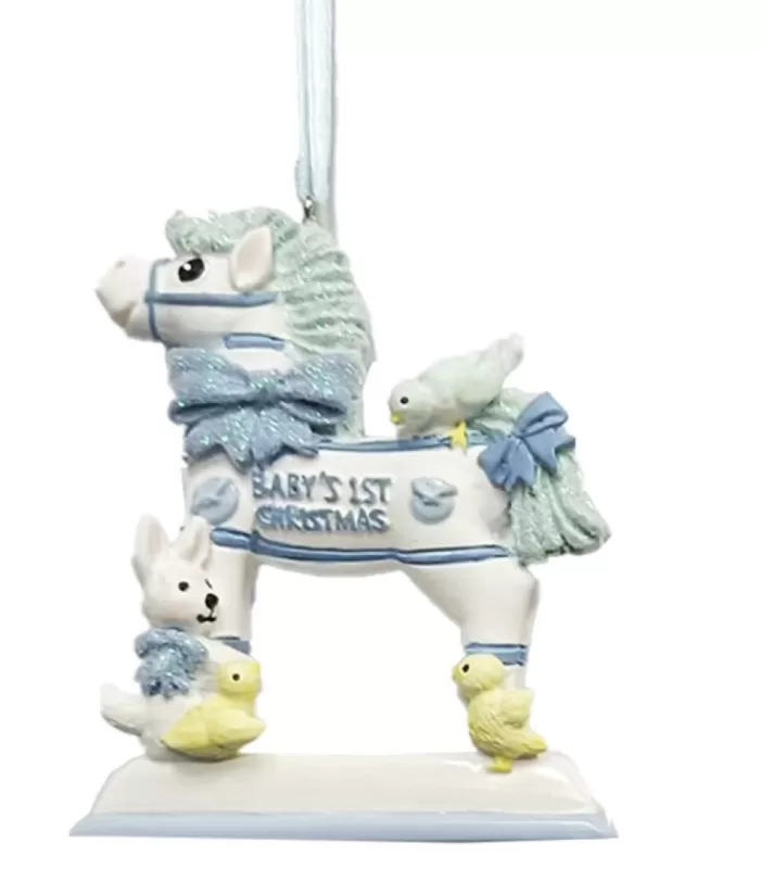 Boutique de Noël Family & Friends*Ornament, Blue Toy Horse. "Baby'S First Christmas"