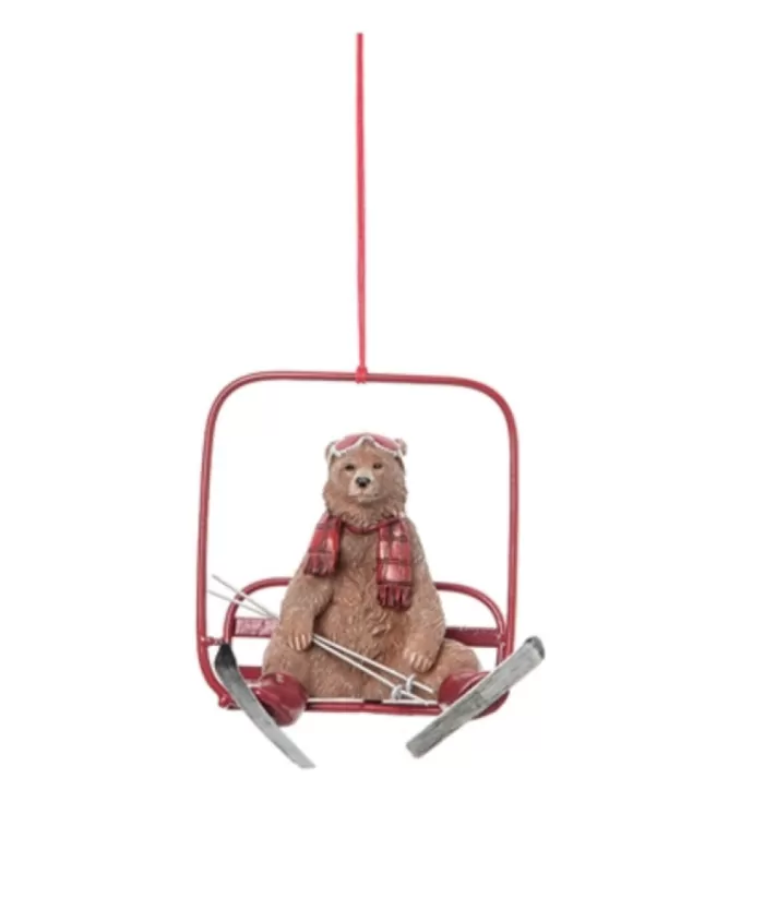 Boutique de Noël Enchanted Forest*Ornament, Brown Bear On Ski-Lift