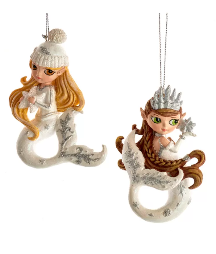 Outlet Ornament, Brown Haired Mermaid, With Silver Spangling Ocean