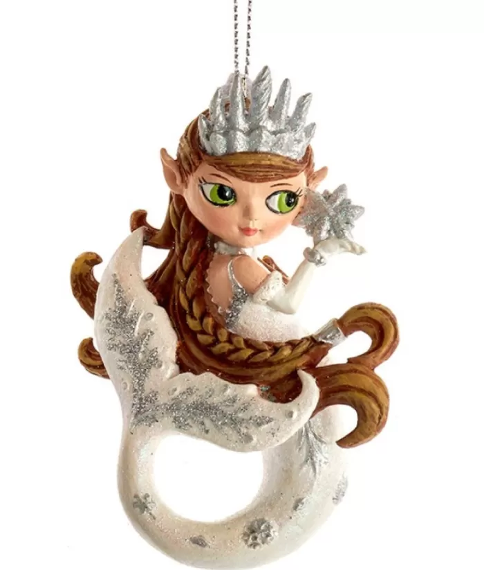 Boutique de Noël Under The Sea*Ornament, Brown Haired Mermaid, With Silver Spangling