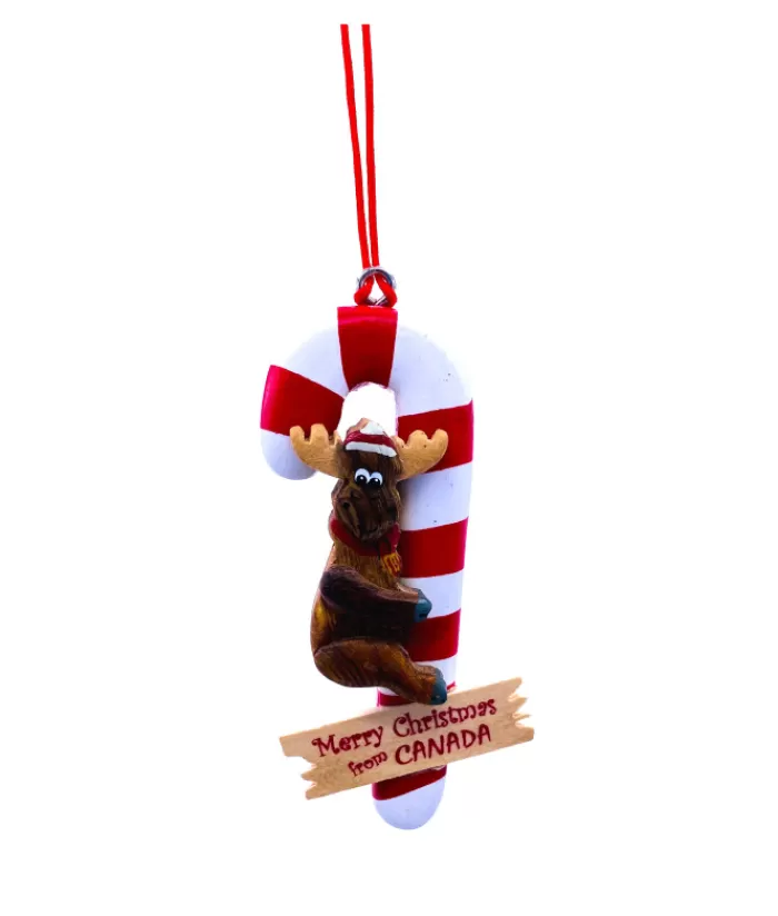 Discount Ornament, Canada Souvenir, Moose With Candy Cane Animals