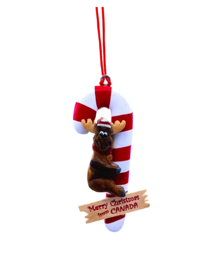 Boutique de Noël Ginger Bread & Candy Shoppe*Ornament, Canada Souvenir, Moose With Candy Cane