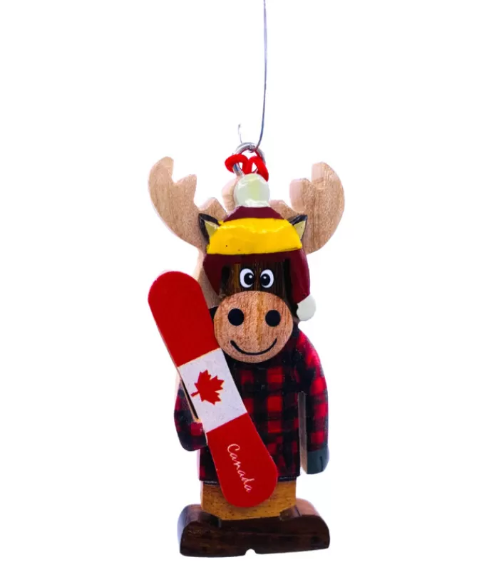 Hot Ornament, Canada Souvenir, Moose With Snowboard. Souvenirs Ornaments