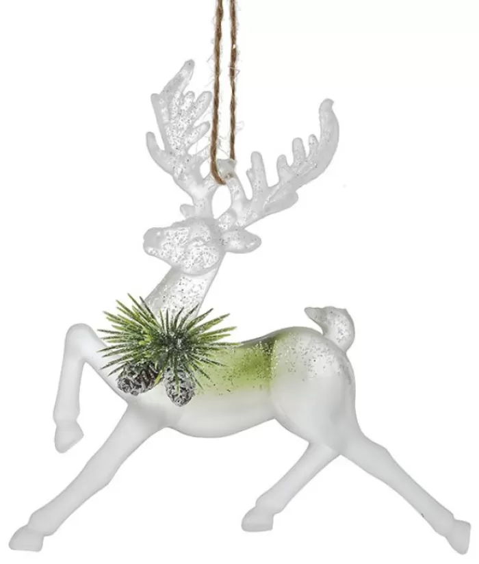 Best Sale Ornament, Clear Acrylic, Deer In Sage And Ivory Colours Animals