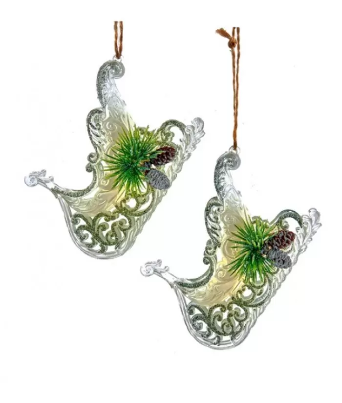 Discount Ornament, Clear Acrylic, Sled With Pine Cone And Needles Trimming Winter Pleasures