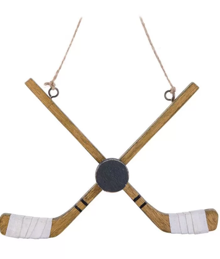 Outlet Ornament, Crossed Hockey Sticks With Puck Sports