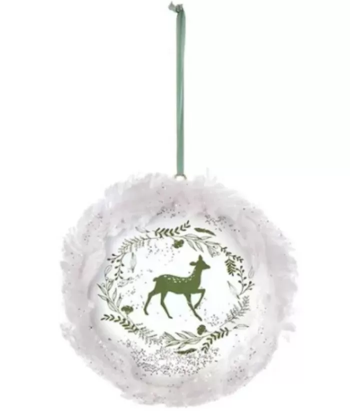 Boutique de Noël Enchanted Forest*Ornament, Disc Shape, With Deer Motif And Fur Trim