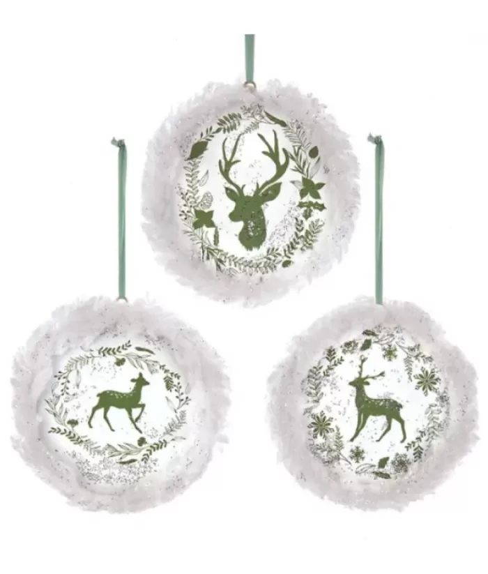 Boutique de Noël Winter Wonderland*Ornament, Disc Shape, With Deer Motif And Fur Trim