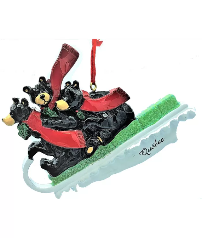 Best Ornament, Family Of 3 Black Bears On A Sled The Bears