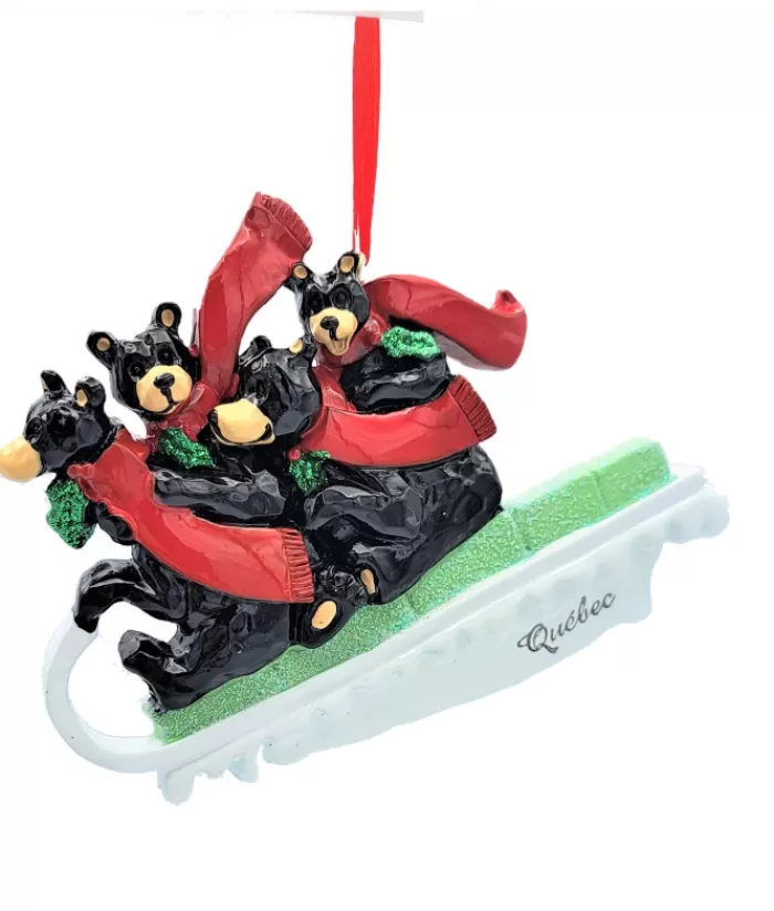 Online Ornament, Family Of 4 Black Bears On Sled The Bears