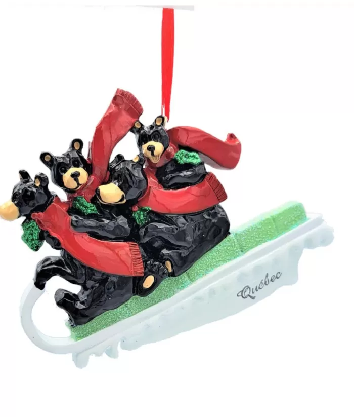 Boutique de Noël Enchanted Forest*Ornament, Family Of 4 Black Bears On Sled