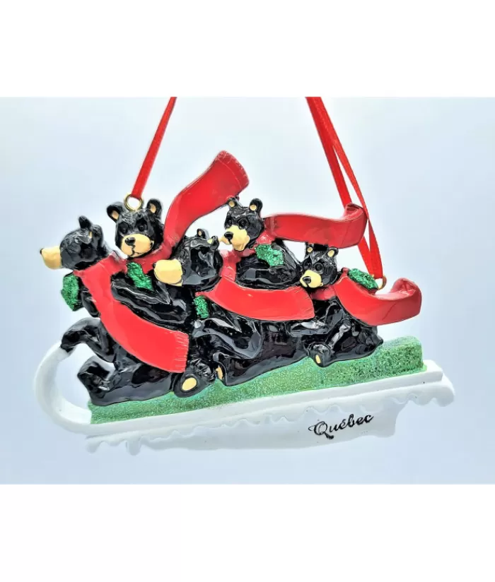 Discount Ornament, Family Of 5 Black Bears On Sled The Bears