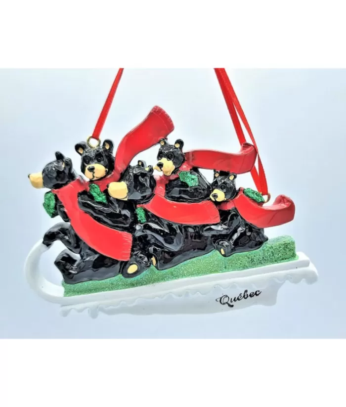 Boutique de Noël Enchanted Forest*Ornament, Family Of 5 Black Bears On Sled