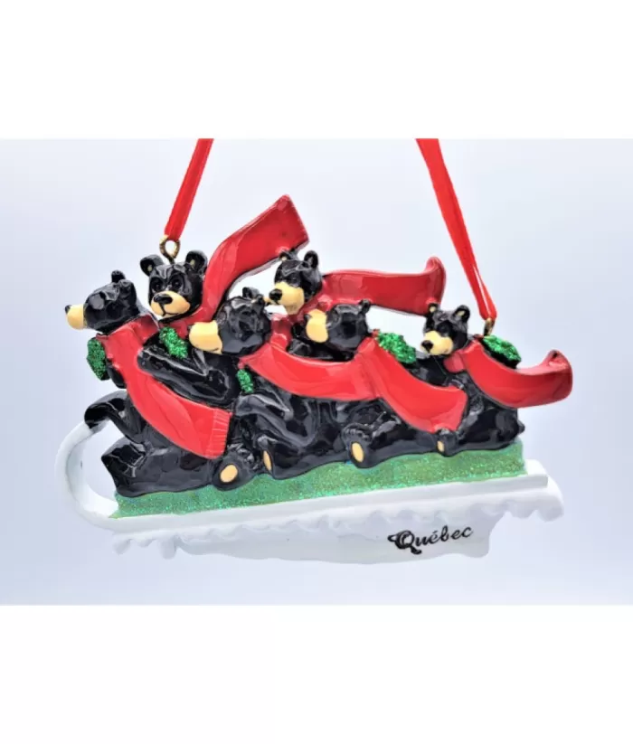 Boutique de Noël Enchanted Forest*Ornament, Family Of 6 Black Bears On Sled