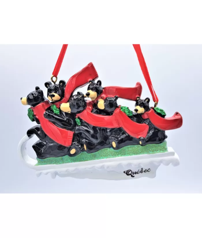 Best Sale Ornament, Family Of 6 Black Bears On Sled Animals