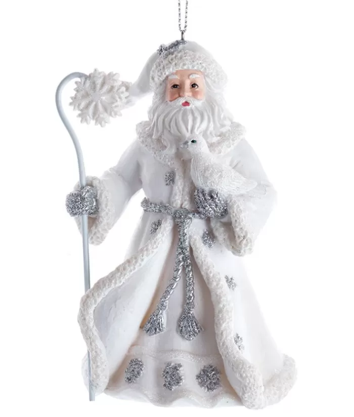 Store Ornament, Father Christmas In Silver And White With A White Bird Angels & Santas