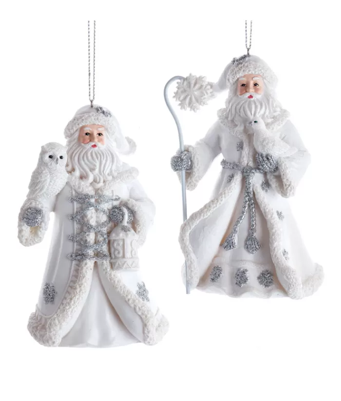 Store Ornament, Father Christmas In Silver And White With A White Bird Angels & Santas