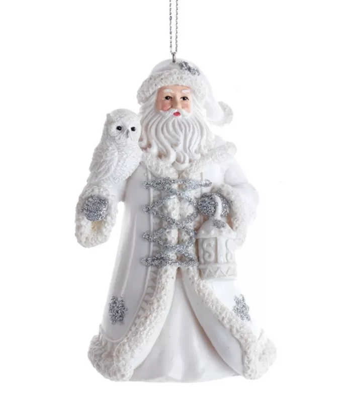 Boutique de Noël Birds & Owls*Ornament, Father Christmas In Silver And White With An Owl